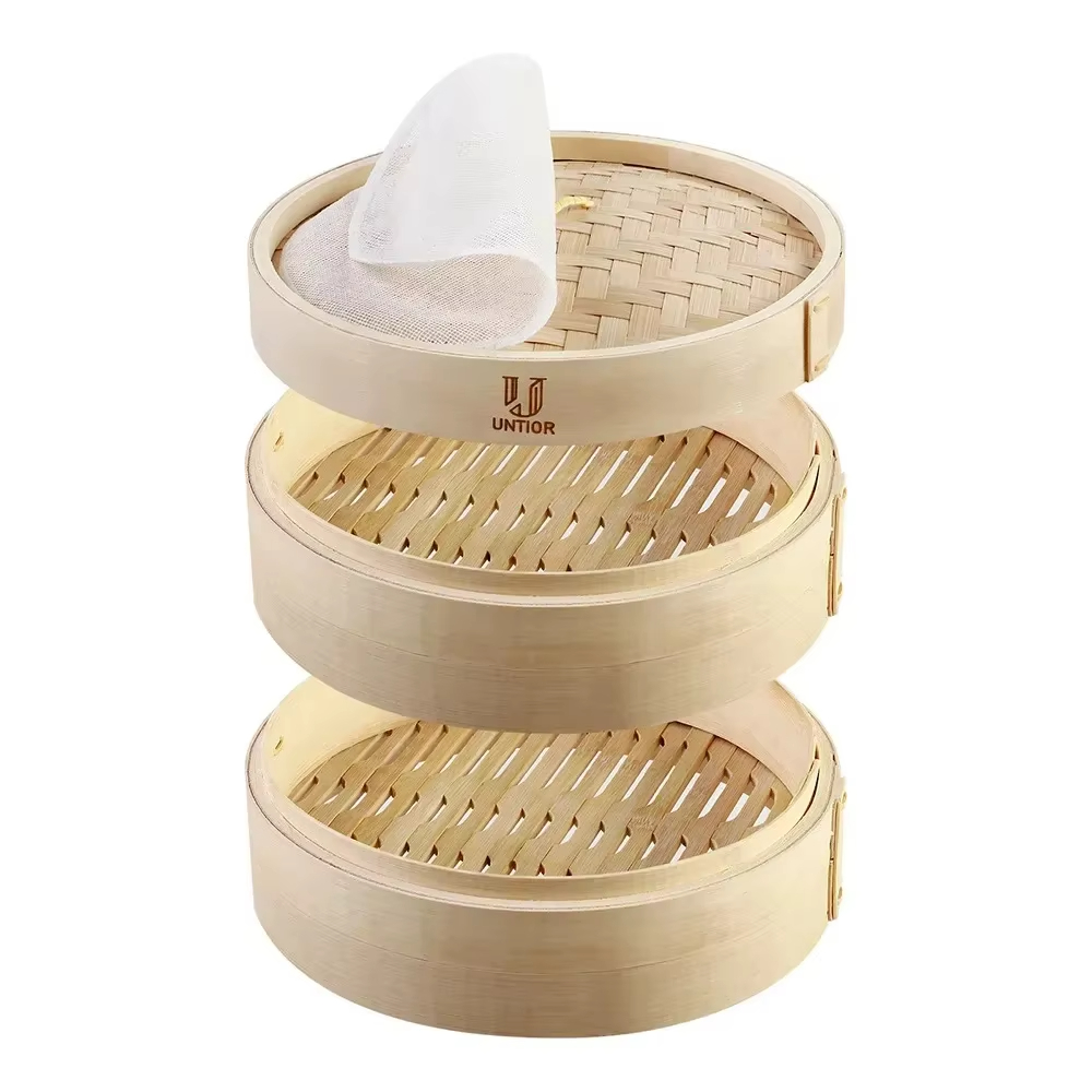 Bao Steamer Bamboo - 10-Inch Bamboo Food Steamer with Lid