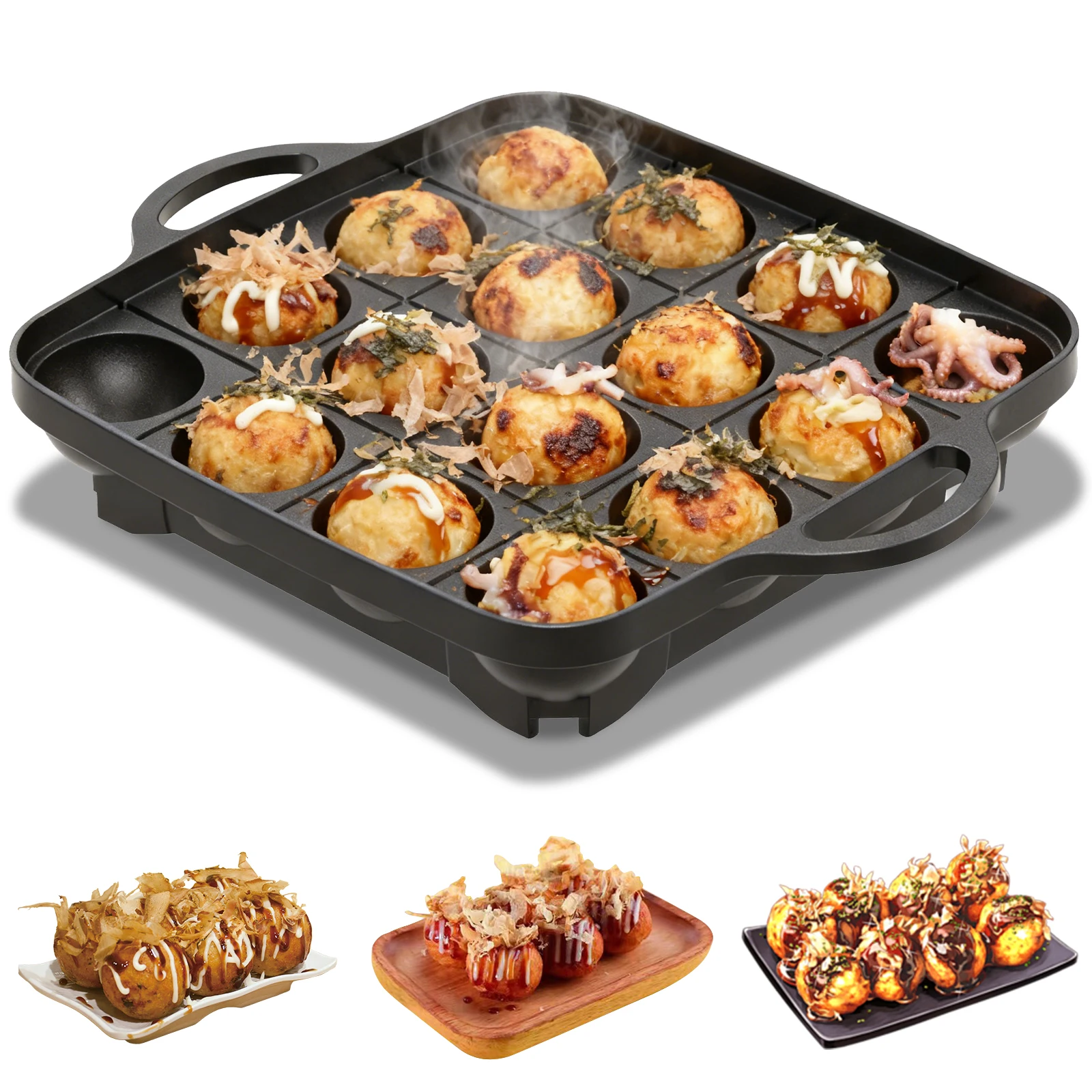 Takoyaki Grill Plate - 16 Holes Takoyaki Pan Cast Aluminum
