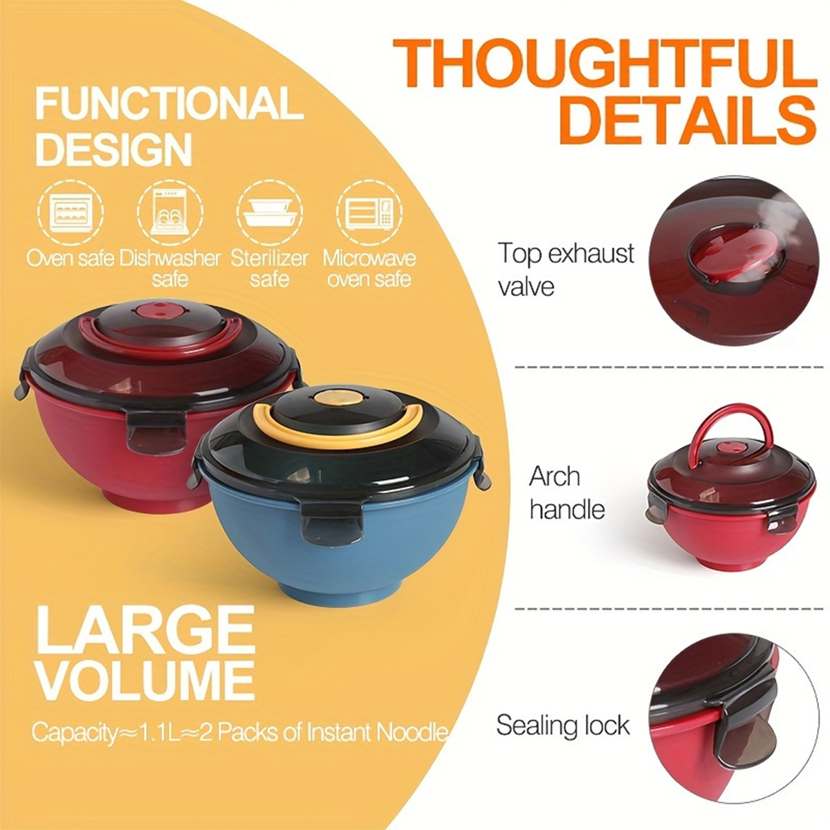 Dim Sum Basket - Portable Salad Noodle Soup Bowl Leak-Proof