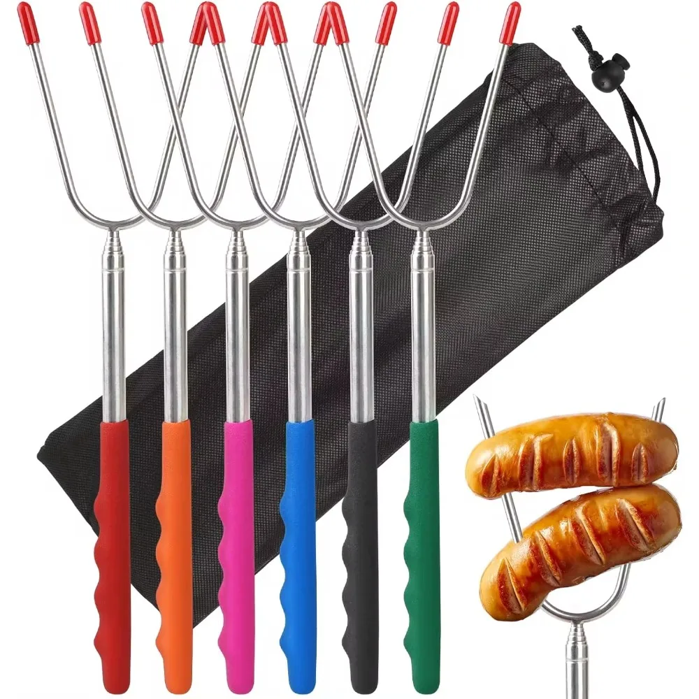 Hot Dog Press - 5/6/10pcs Telescopic BBQ Forks Marshmallows Roasting